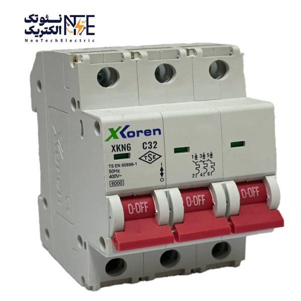 کلید مینیاتوری 3 پل 1 آمپر Xkoren مدل XKN6 C 3P/1A